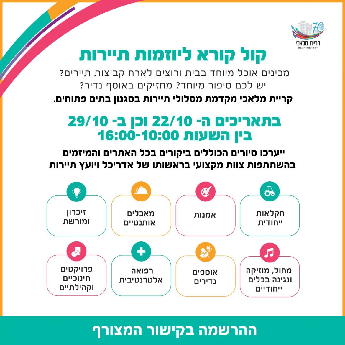  קול קורא ליזמויות תיירותיות - פרסום באתר העירייה ובמדיות החברתיות